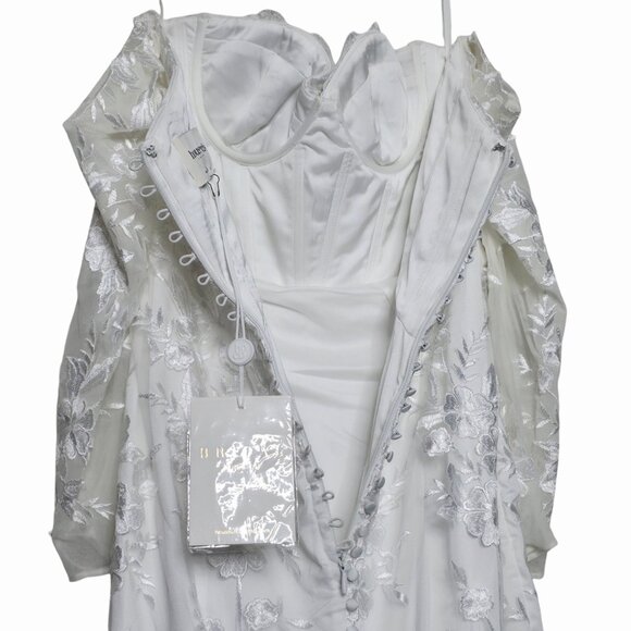 House of CB Isabelle White Lace Off Shoulder Long‎ Sleeve Wedding Dress Gown M - Picture 10 of 15